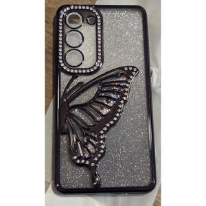 Caseative Samsung Galaxy S23 Case Black Butterfly Rhinestone Glitter Bling Cover